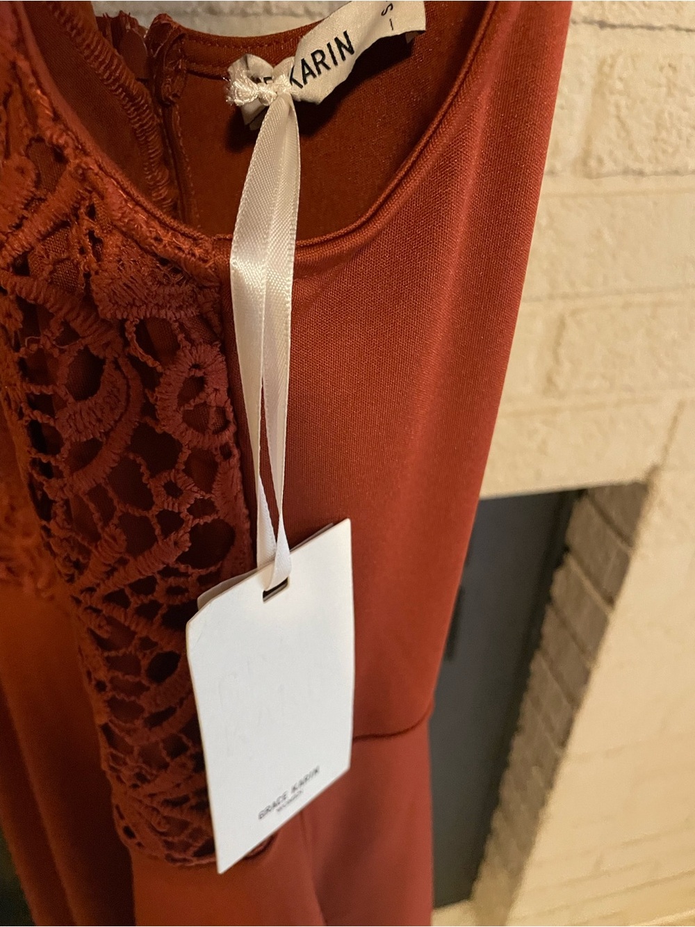 NWT Grace Karin Rust Crochet-Detail Women's Dress